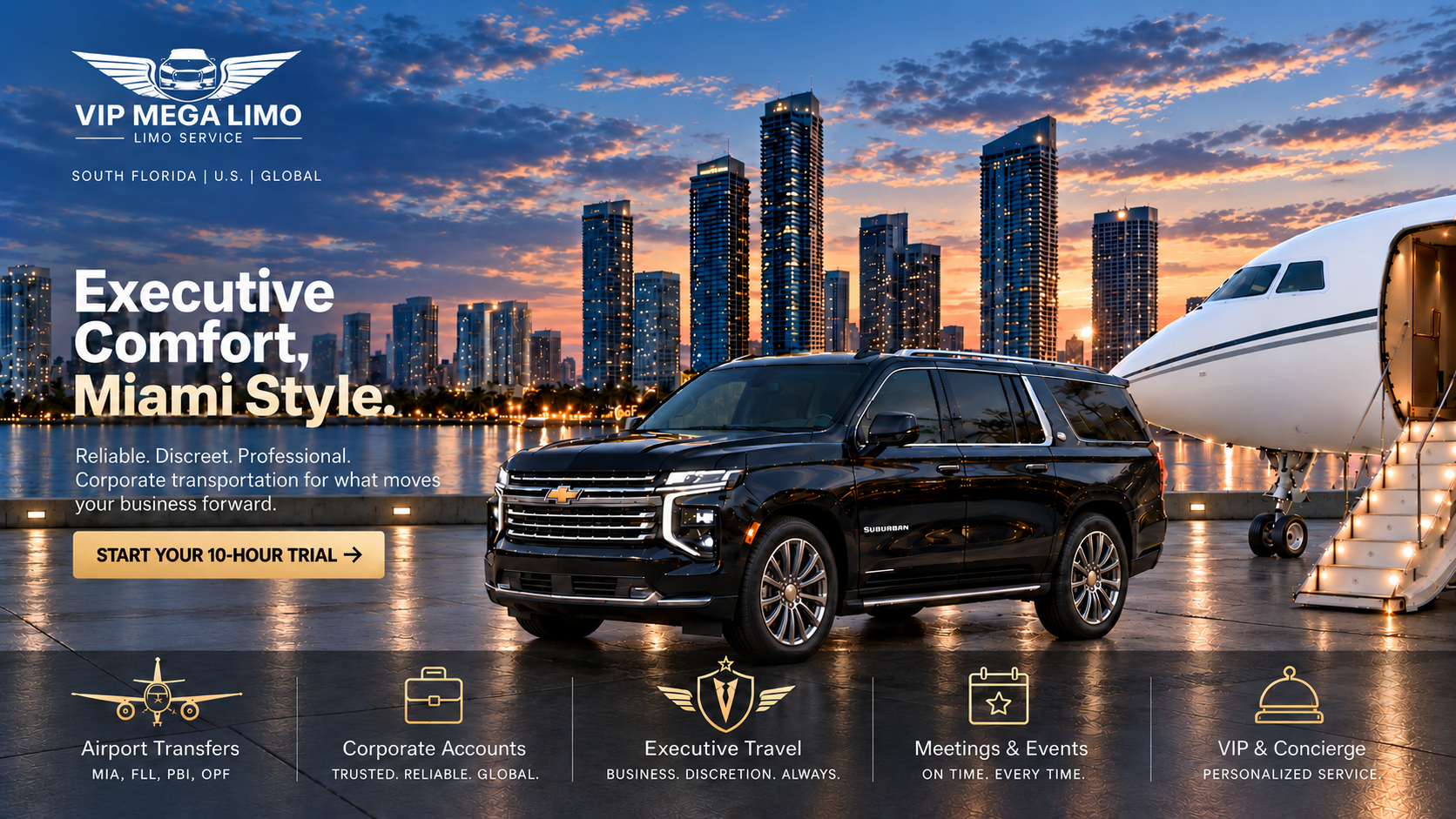 VIP Mega Limo executive corporate transportation in Miami